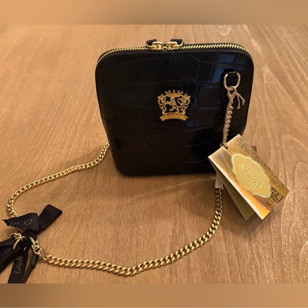 Pratesi Volterra King Crossbody Bag NWT Black Real Leather Made in Italy